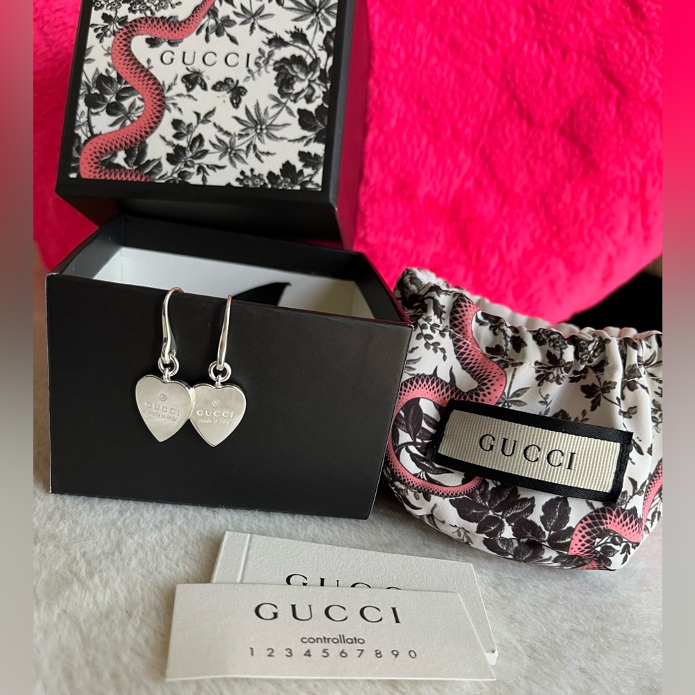 Gucci Dangling Silver Heart Earrings